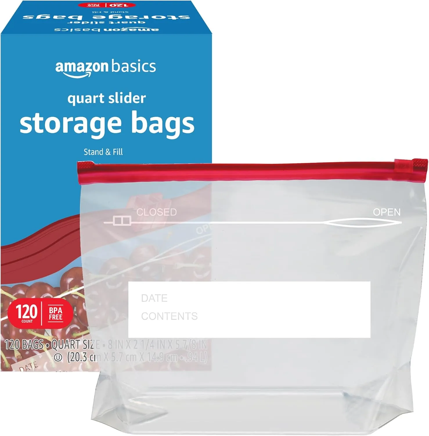Amazon Basics Slider Quart Food Storage Bags, 120 Count (Previously Solimo)
