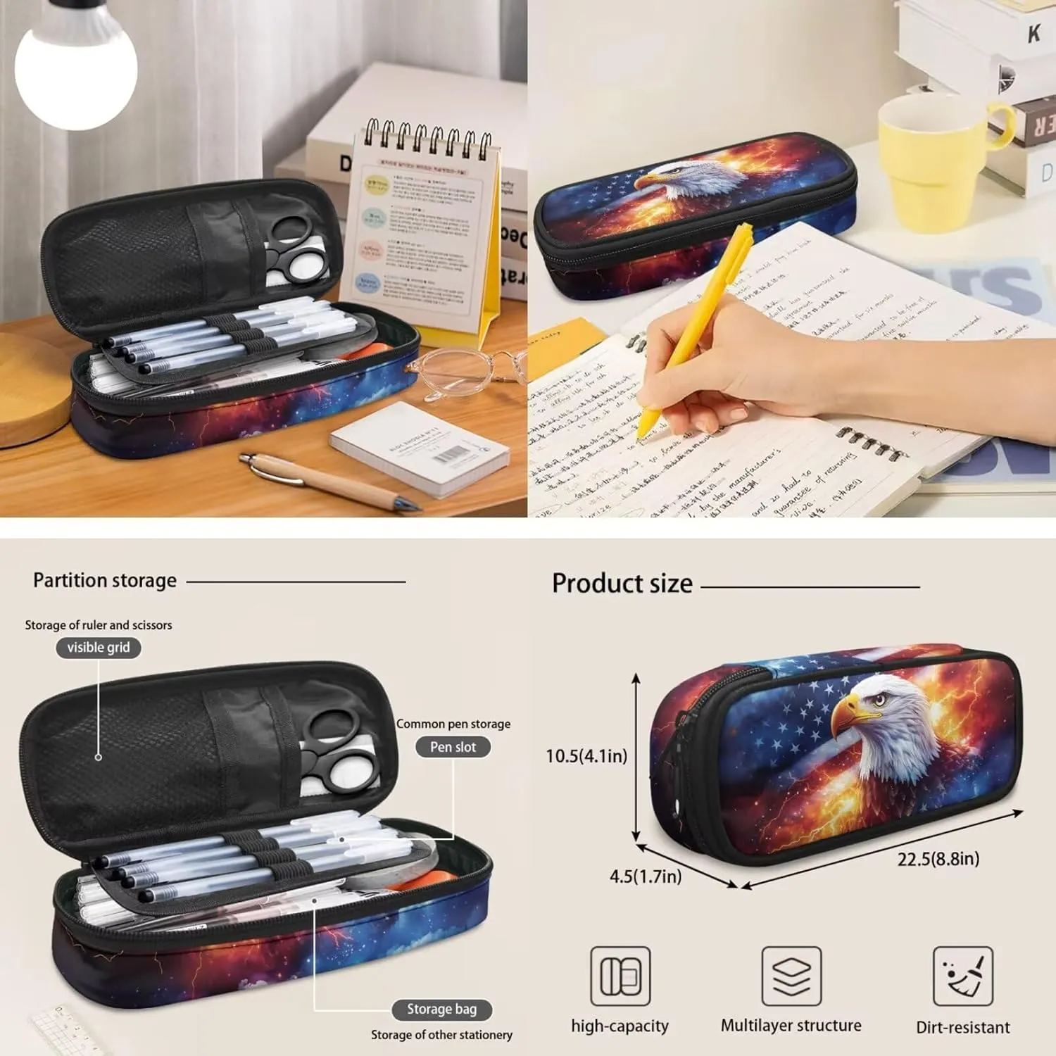 American Flag with Eagle Backpack Elementary Kindergarten Boys School Bookbag 3 Pack School Bag with Lunch Bag Pencil Case Set