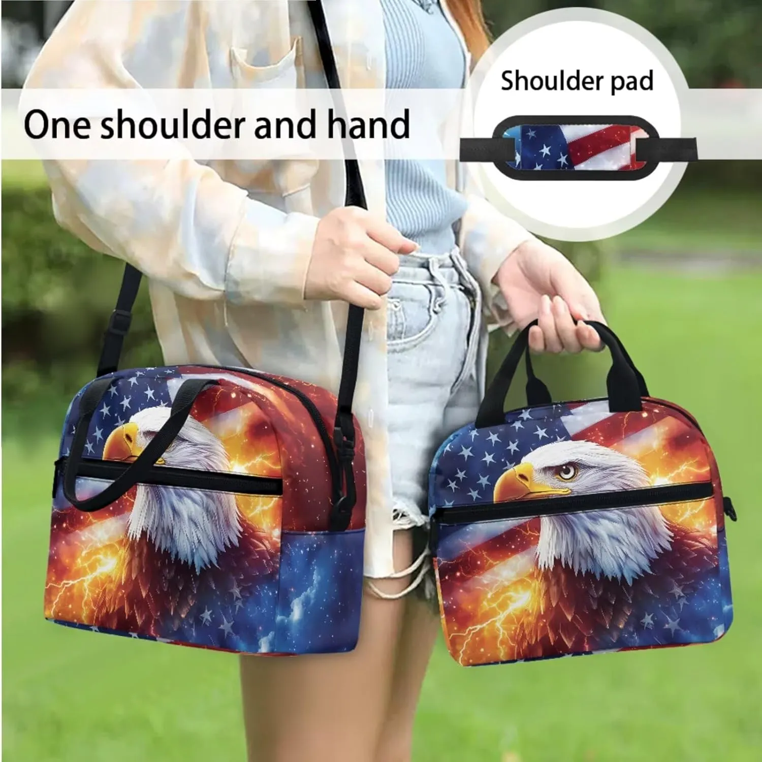 American Flag with Eagle Backpack Elementary Kindergarten Boys School Bookbag 3 Pack School Bag with Lunch Bag Pencil Case Set