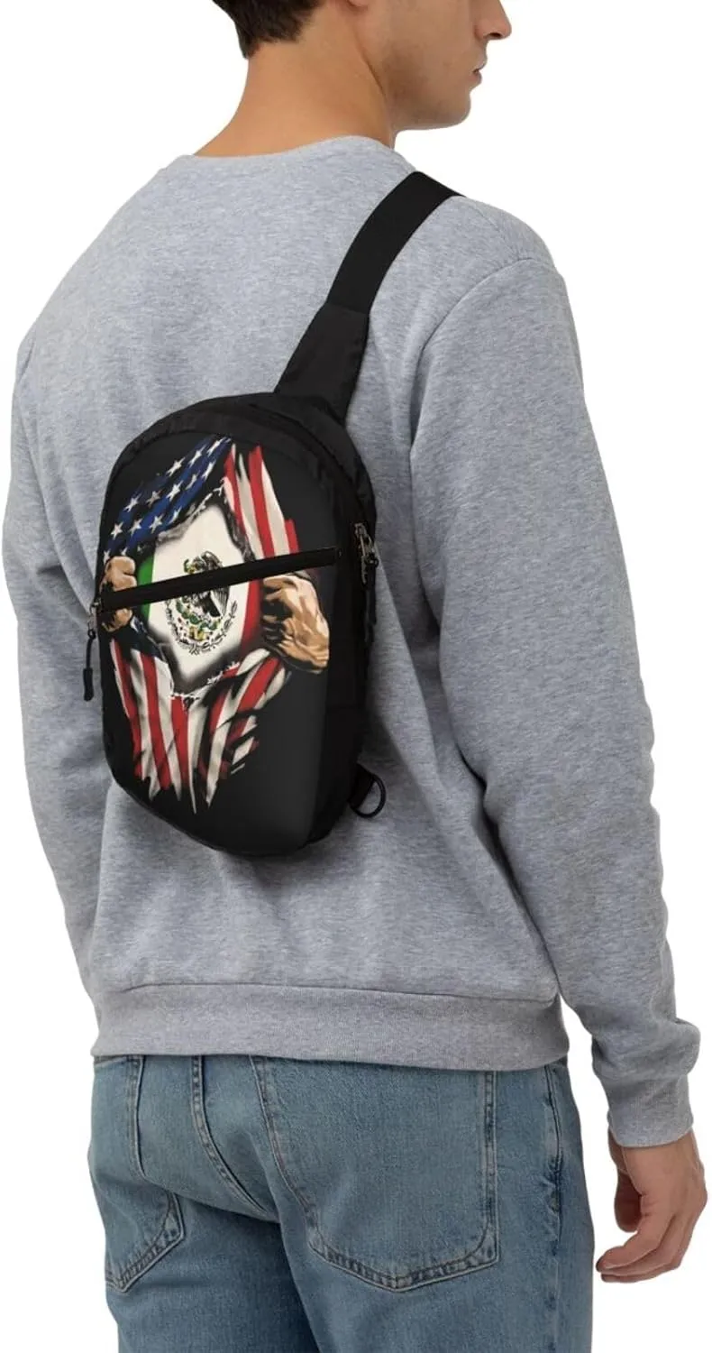 American Grown Mexican Roots Mexico Flag Love Portable Crossbody Bag Foldable Sling Bags Sports Gym Chest Daypack Reusable Shoulder Backpack Casual Diagonally Rucksack Fanny Packs