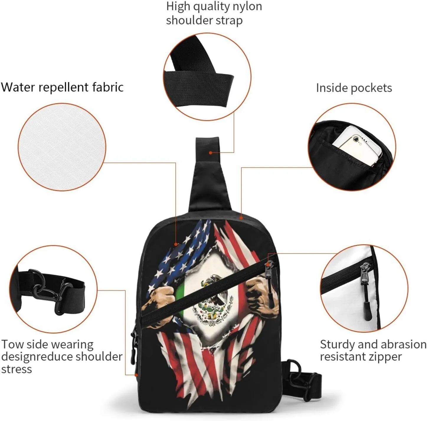 American Grown Mexican Roots Mexico Flag Love Portable Crossbody Bag Foldable Sling Bags Sports Gym Chest Daypack Reusable Shoulder Backpack Casual Diagonally Rucksack Fanny Packs
