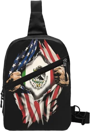 American Grown Mexican Roots Mexico Flag Love Portable Crossbody Bag Foldable Sling Bags Sports Gym Chest Daypack Reusable Shoulder Backpack Casual Diagonally Rucksack Fanny Packs