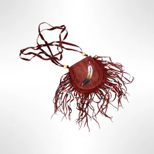 Amulet Bag with Beaded Tassels - Brown