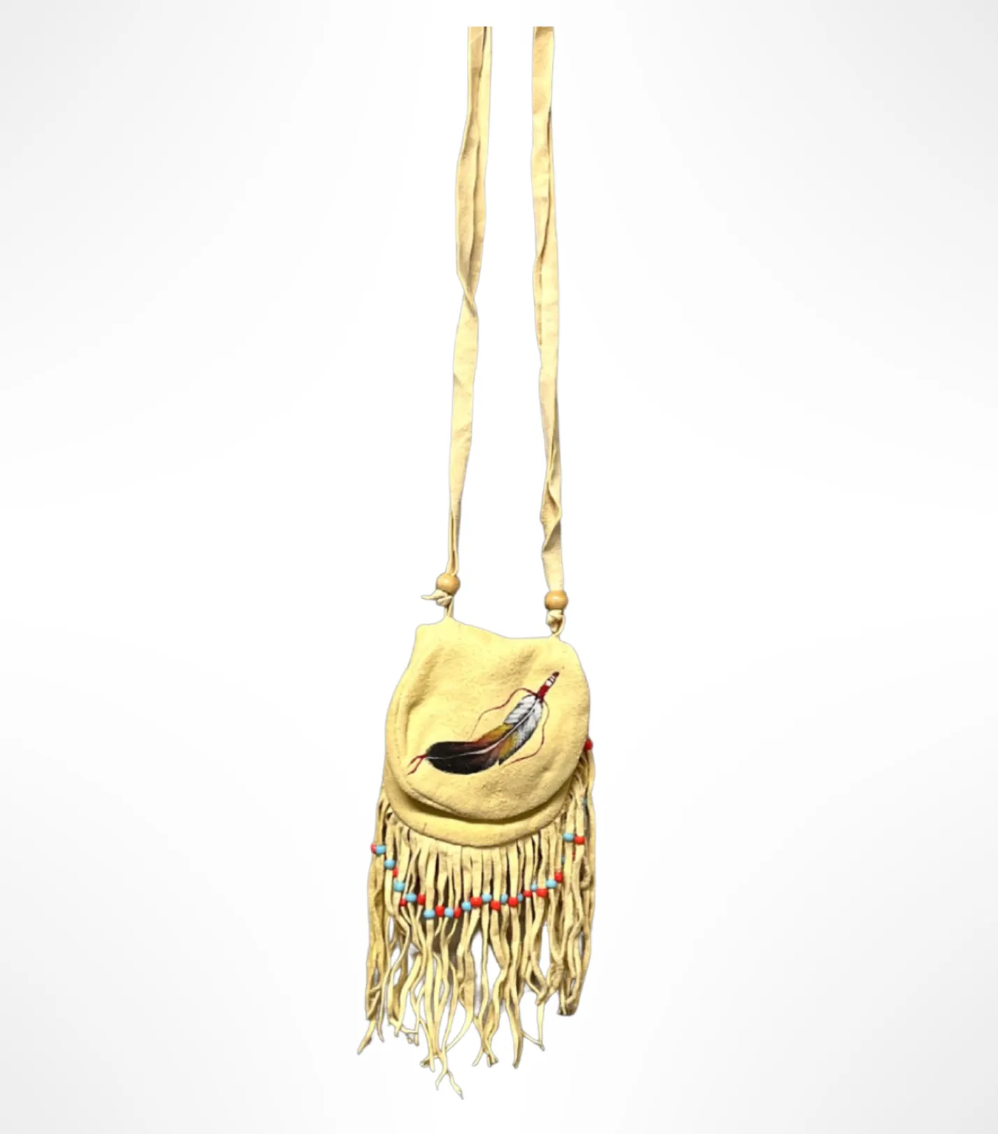 Amulet Bag with Beaded Tassels - Cream