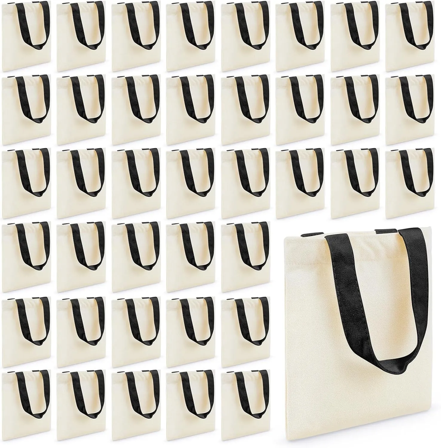 Amylove 24 Pcs Mini Tote Bag Sublimation Blank Canvas Tote Bags Reusable Grocery Luggage DIY Sack Goody for Party Even (8.5 x 8 Inch,Beige with Black Handle)