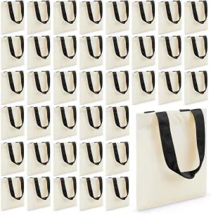Amylove 24 Pcs Mini Tote Bag Sublimation Blank Canvas Tote Bags Reusable Grocery Luggage DIY Sack Goody for Party Even (8.5 x 8 Inch,Beige with Black Handle)