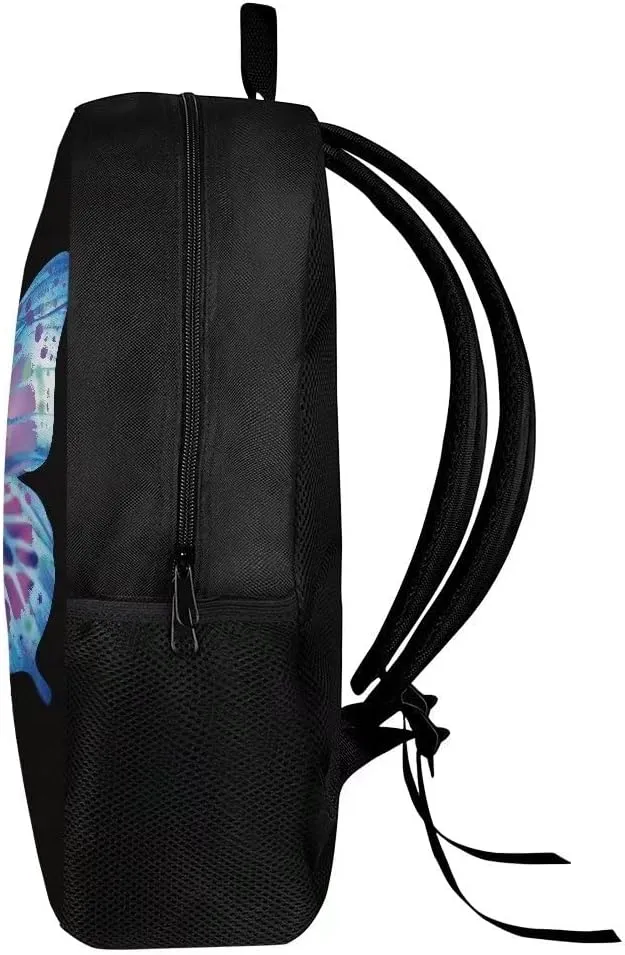 AmzPrint 17 Inch Blue Butterfly Laptop Backpack Women Fashion Black Shoulder Lightweight Book Bags For Teenage Boys