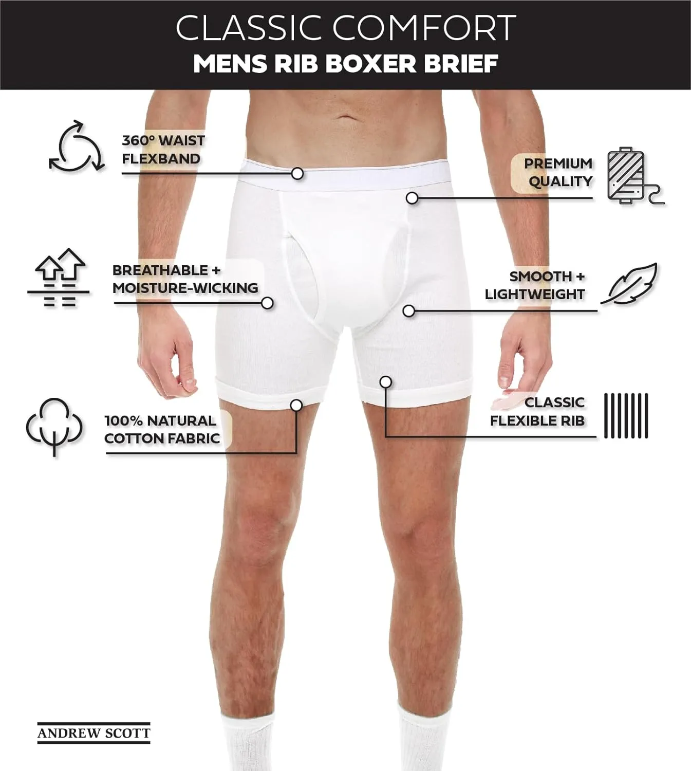 Andrew Scott Big & Tall Men's Cotton Boxer Briefs | Multi Packs Colors Underwear Sizes S to 8XL