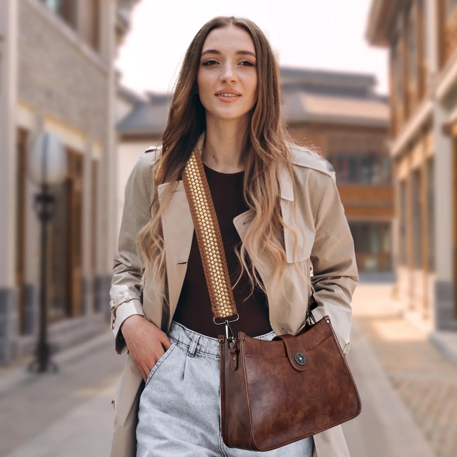 APHISON Crossbody Bags For Women Trendy 2PCS Vegan Leather Hobo Handbags Purses Wallet Set Shoulder Bucket Bag with 2 Strap