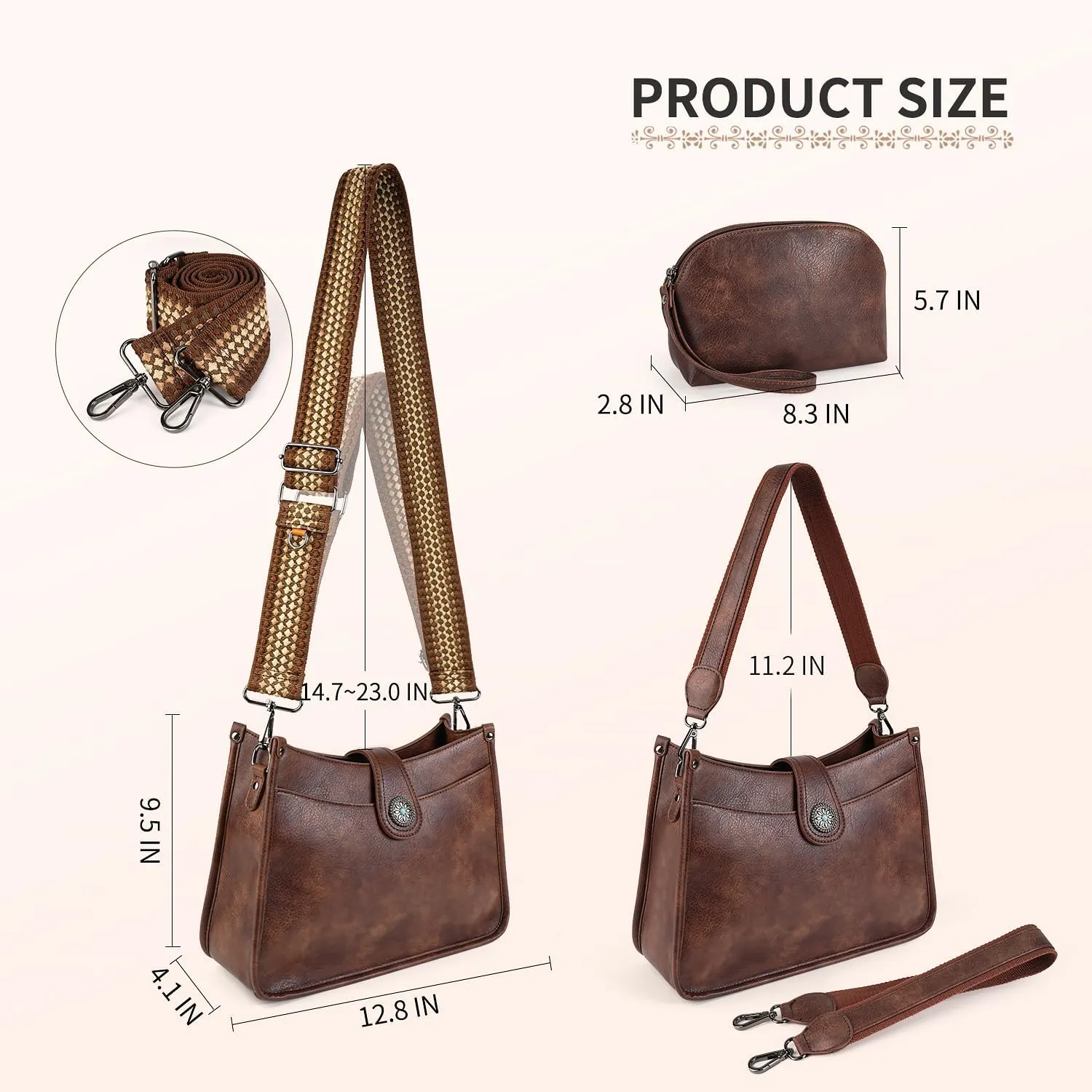 APHISON Crossbody Bags For Women Trendy 2PCS Vegan Leather Hobo Handbags Purses Wallet Set Shoulder Bucket Bag with 2 Strap