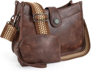 APHISON Crossbody Bags For Women Trendy 2PCS Vegan Leather Hobo Handbags Purses Wallet Set Shoulder Bucket Bag with 2 Strap