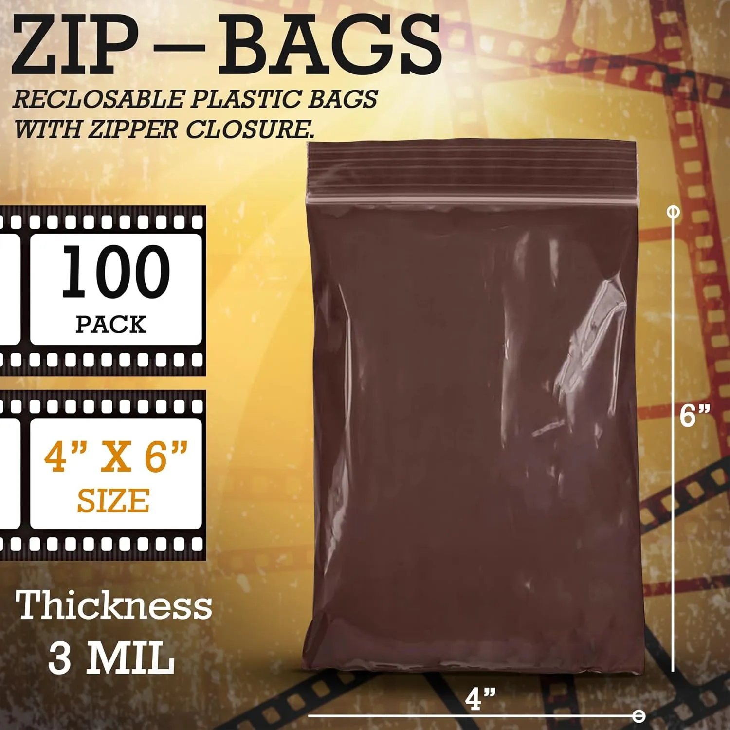 APQ Amber Zip Bags for Packaging, 4 x 6 Inch. 100 Pack UV Resistant Reclosable Poly Bags. 3 Mil Reclosable Plastic Bags with Zipper Closure. Waterproof Reclosable Zipper Bag. Plastic Zip Baggies