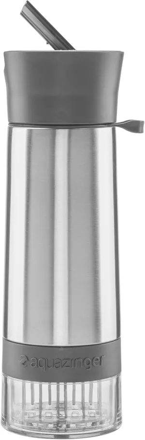 Aqua Zinger by Zing Anything, Stainless Steel Infuser Bottle, Double Wall Insulate Reusable Water Bottle, Citrus Infusion, Active Infusion, Food Grade 18/8 Stainless Steel, Hydration, 20 oz., Gray