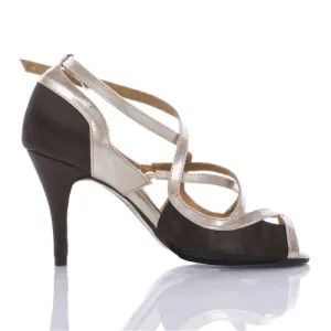 Arlette - Black Satin with Patent Criss Cross Latin Dance Shoe (Suede Sole)