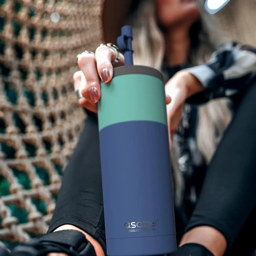 asobu Sippy Double Wall Stainless Steel Tumbler with Silicone Flexible Straw, 20 Ounces (Pastel Blue)