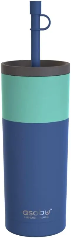 asobu Sippy Double Wall Stainless Steel Tumbler with Silicone Flexible Straw, 20 Ounces (Pastel Blue)