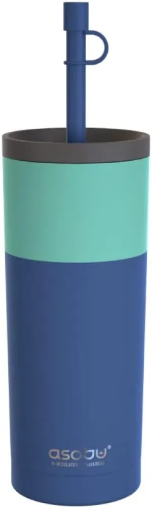 asobu Sippy Double Wall Stainless Steel Tumbler with Silicone Flexible Straw, 20 Ounces (Pastel Blue)