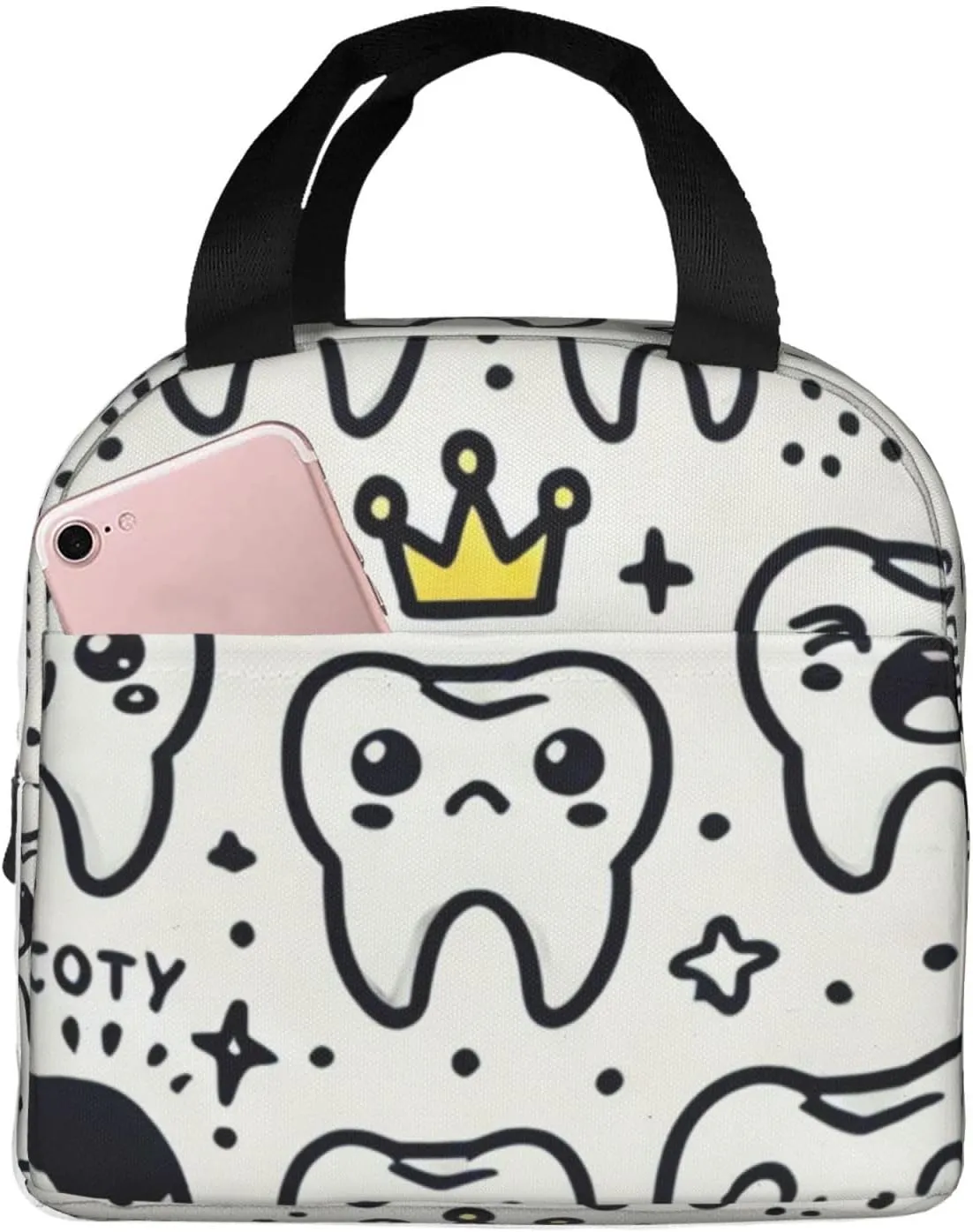Augenstern Reusable Insulated Lunch Bag Thermal Lunch Tote Bag Teeth-Expressions-Crowns Lunch Cooler Bags For Office Work Picnic Beach
