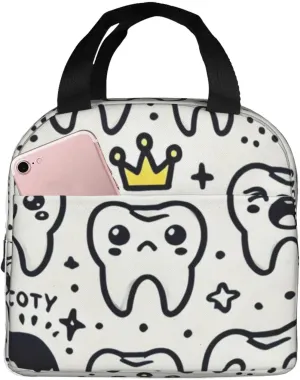 Augenstern Reusable Insulated Lunch Bag Thermal Lunch Tote Bag Teeth-Expressions-Crowns Lunch Cooler Bags For Office Work Picnic Beach
