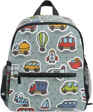 AUUXVA Bus Cars Taxi Rocket Boat Kids Toddler Backpack for Men Women,Preschool Shoulder Bag School Bookbag Backpack for Boy Girls Student Baby Diaper Bag Nursery Bag