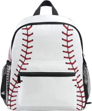 AUUXVA Kids Toddler Baseball Lace Sport Backpack, White, 10''x4x12'', 25L, Unisex, Preschool, Soft Shell, Daypack, Cotton, Water Resistant, Multiple Compartments, Chest Buckle