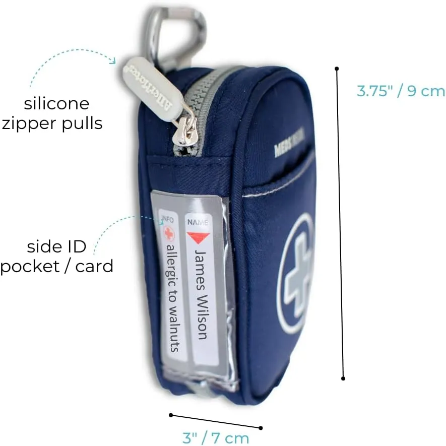 Auvi Q Case, Travel Medical Bag Small Medication Organizer Insulated Medicine Bag "Jake" Navy Blue Mini Medic Pouch Asthma Inhaler Case for Small Inhalers, Allergy Meds, Nasal Sprays and More