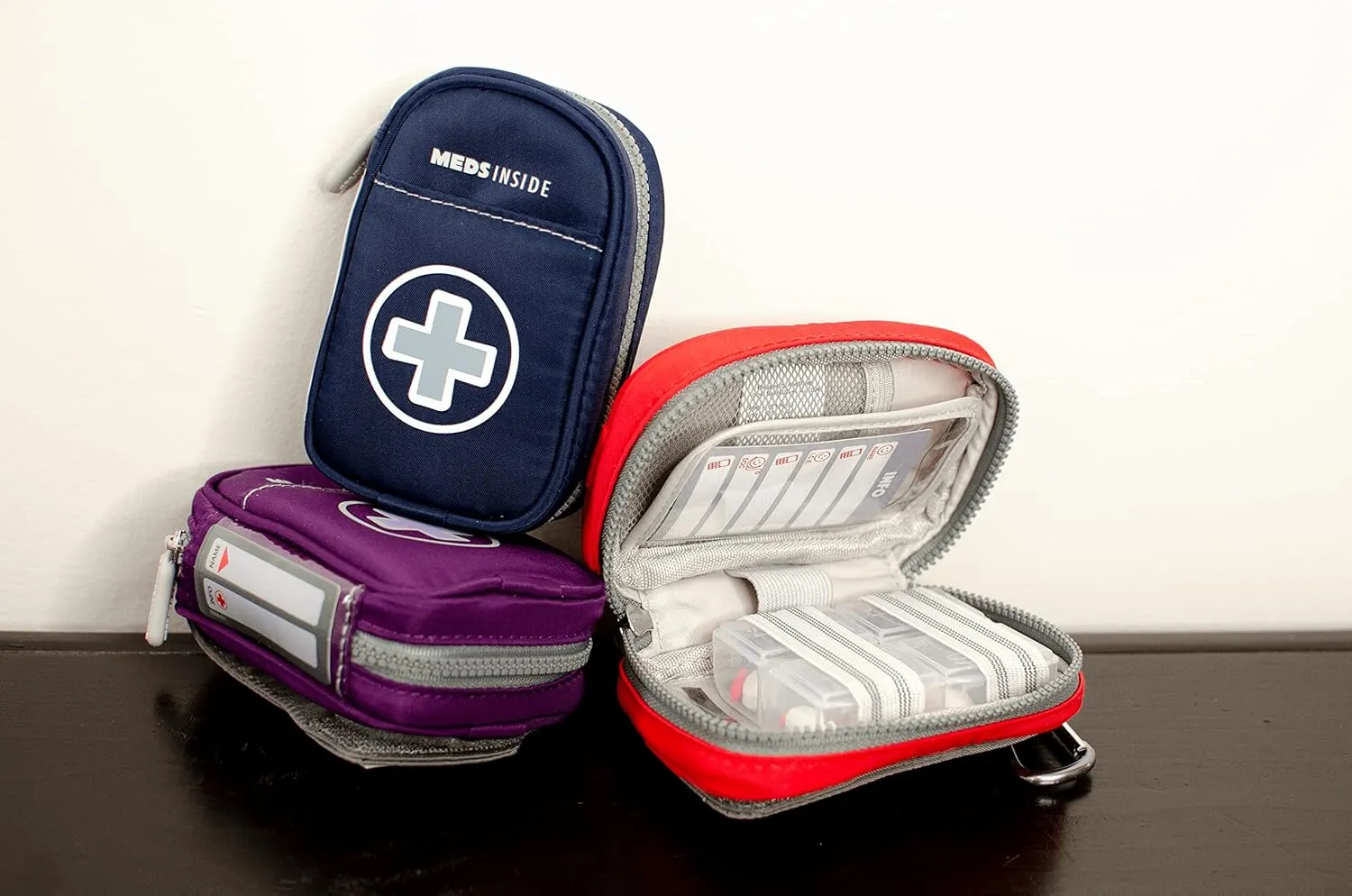 Auvi Q Case, Travel Medical Bag Small Medication Organizer Insulated Medicine Bag "Jake" Navy Blue Mini Medic Pouch Asthma Inhaler Case for Small Inhalers, Allergy Meds, Nasal Sprays and More