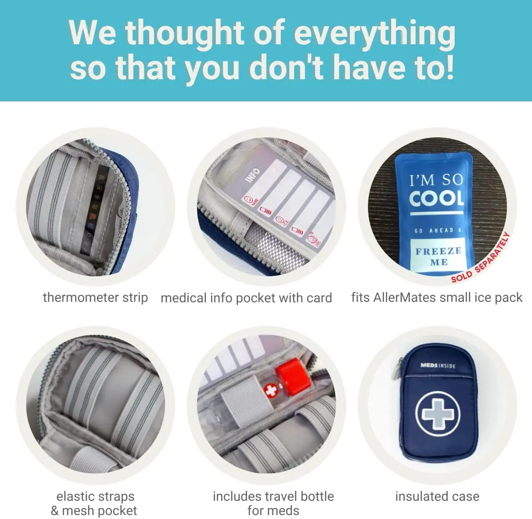 Auvi Q Case, Travel Medical Bag Small Medication Organizer Insulated Medicine Bag "Jake" Navy Blue Mini Medic Pouch Asthma Inhaler Case for Small Inhalers, Allergy Meds, Nasal Sprays and More
