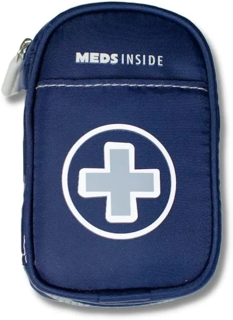 Auvi Q Case, Travel Medical Bag Small Medication Organizer Insulated Medicine Bag "Jake" Navy Blue Mini Medic Pouch Asthma Inhaler Case for Small Inhalers, Allergy Meds, Nasal Sprays and More