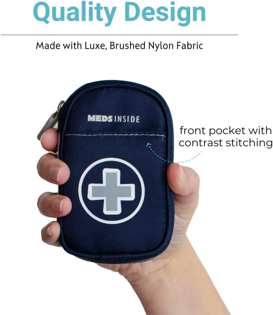 Auvi Q Case, Travel Medical Bag Small Medication Organizer Insulated Medicine Bag "Jake" Navy Blue Mini Medic Pouch Asthma Inhaler Case for Small Inhalers, Allergy Meds, Nasal Sprays and More