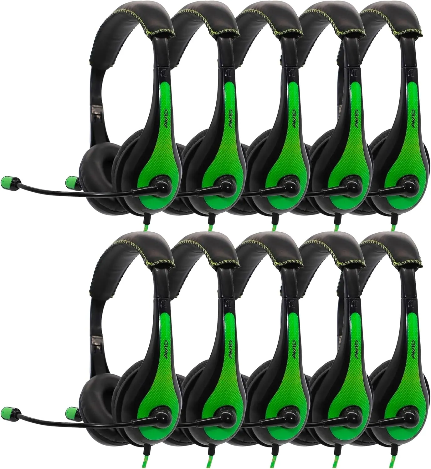 Avid AE-36 Green On-Ear Stereo Headphones with Boom Microphone (10-Pack)