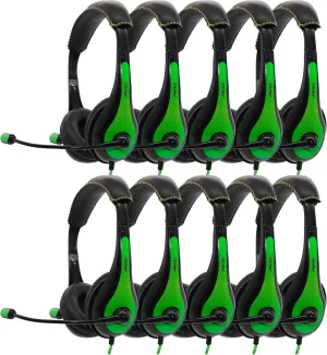 Avid AE-36 Green On-Ear Stereo Headphones with Boom Microphone (10-Pack)
