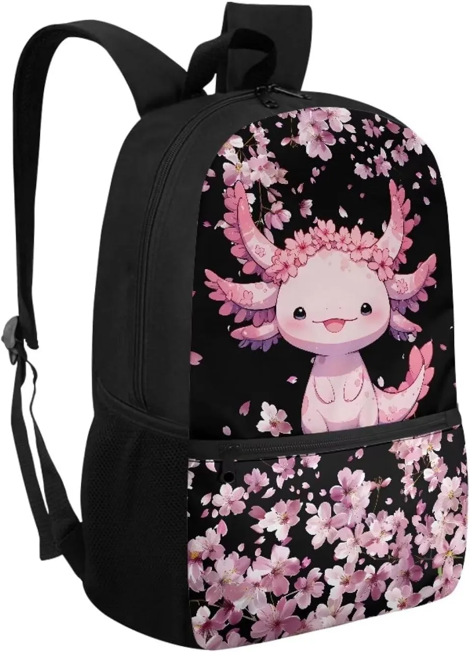 Axolotl School Backpack for Girls 8-10 Cute Cherry Blossom Kindergarten Elementary Middle School Book Bag for Teen Girls Kids Back to School Bag Stylish Bookbag