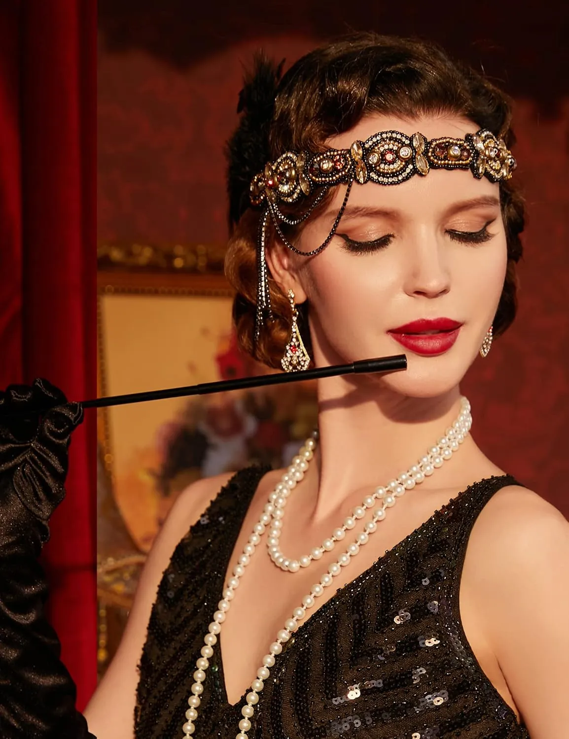 BABEYOND 1920s Flapper Accessories Gatsby Costume Accessories Set 20s Flapper Headband Pearl Necklace Gloves