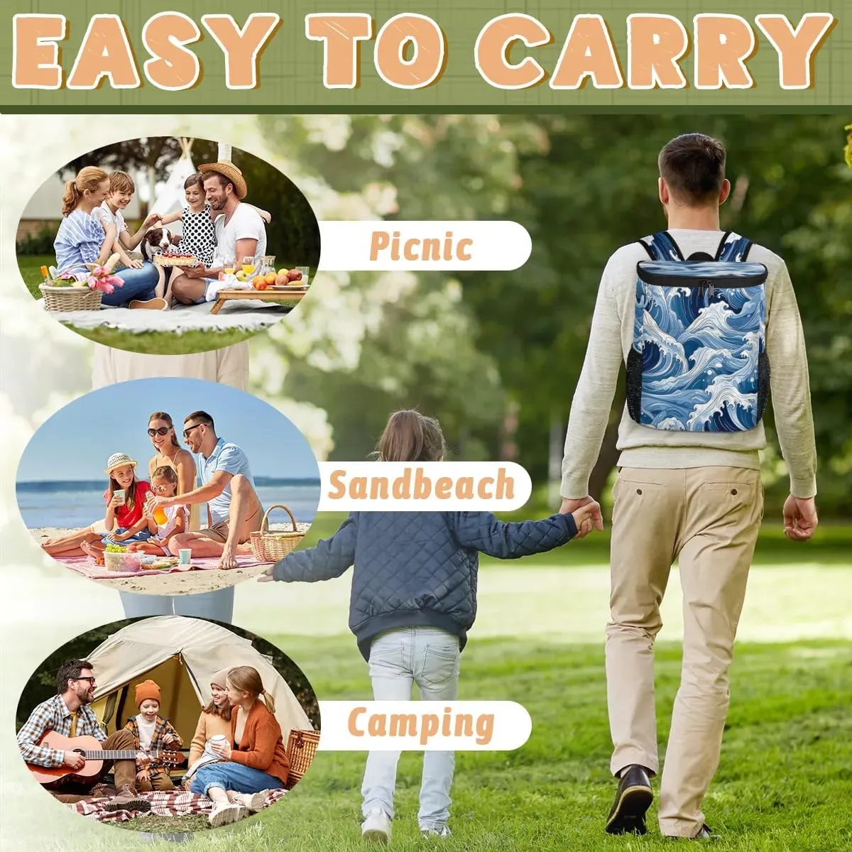 Backpack Cooler Seawater Theme Cooler Backpack Insulated Leak Proof Soft Cooler Bag for Men Women Lunch Backpack for Camping Picnic Hiking Beach Travel