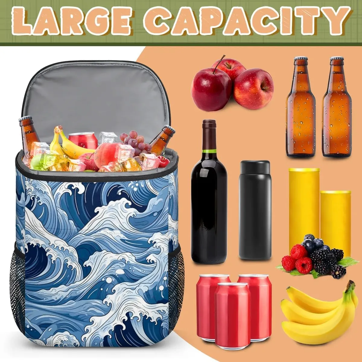 Backpack Cooler Seawater Theme Cooler Backpack Insulated Leak Proof Soft Cooler Bag for Men Women Lunch Backpack for Camping Picnic Hiking Beach Travel