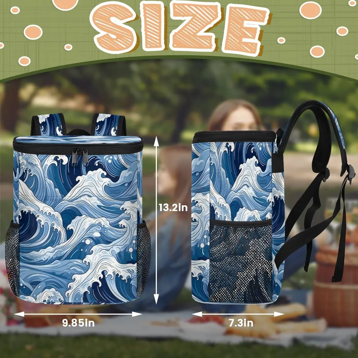 Backpack Cooler Seawater Theme Cooler Backpack Insulated Leak Proof Soft Cooler Bag for Men Women Lunch Backpack for Camping Picnic Hiking Beach Travel