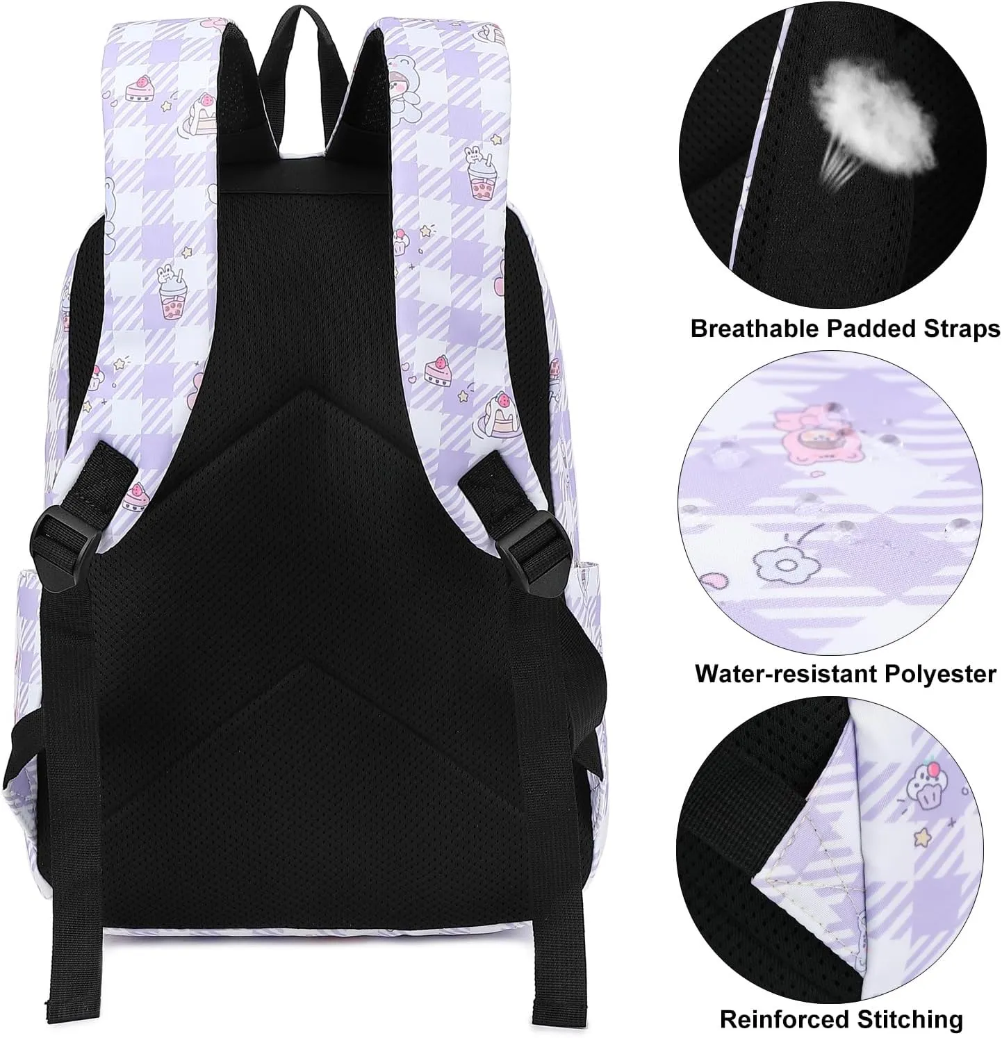 Backpack for Girls Kids School Bag Teens Women College Bookbag Casual Daypack (Cute Checkered Purple)
