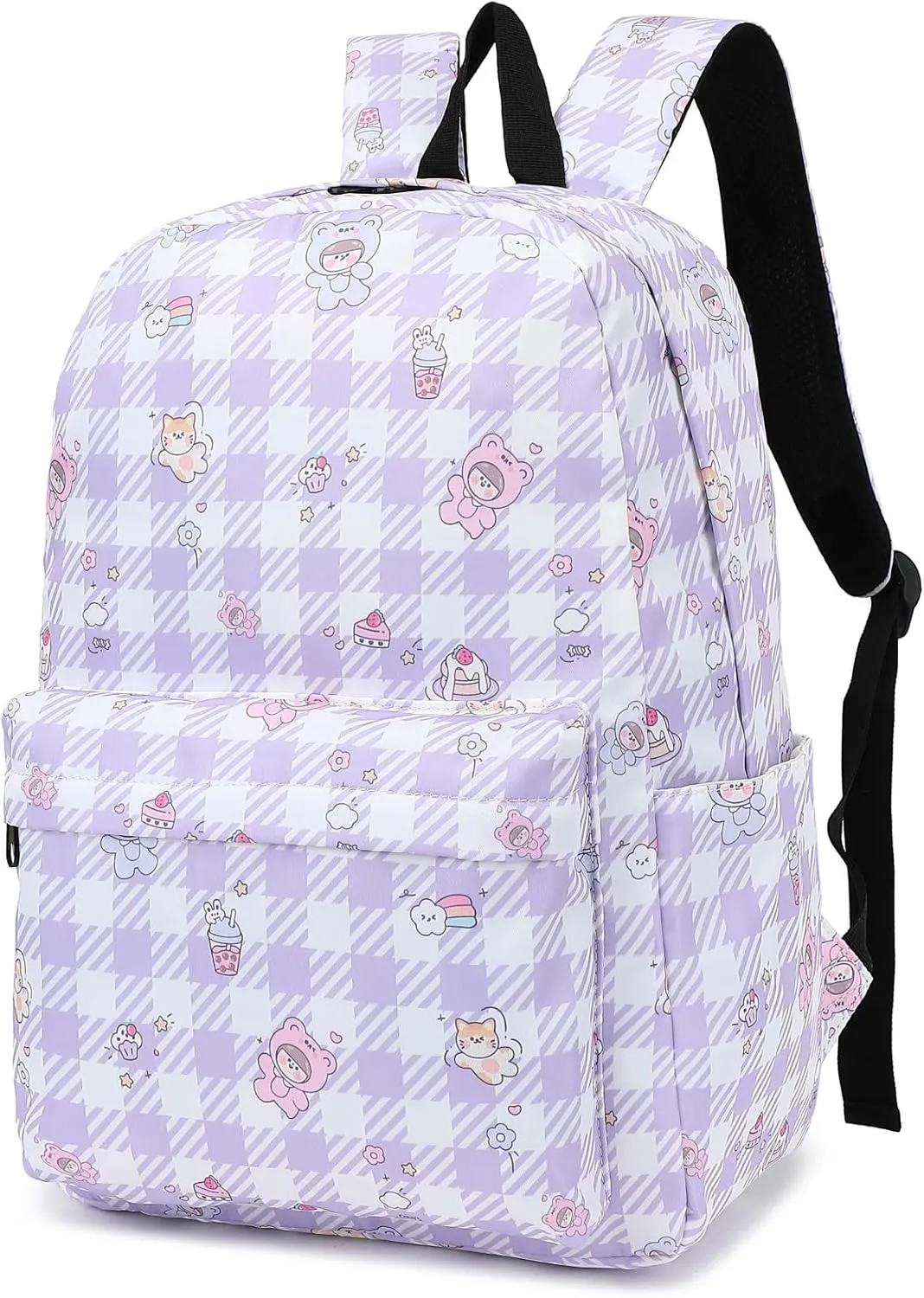 Backpack for Girls Kids School Bag Teens Women College Bookbag Casual Daypack (Cute Checkered Purple)