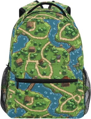 Backpack for Men Women Fashion Business Work Bag with Chest Strap for Travel Trip Game Map