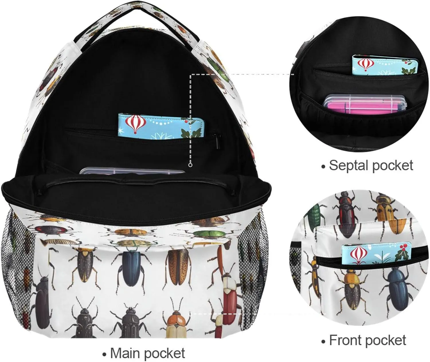 Backpack for Women Men Fashion School Bag with Chest Strap for Travel Trip Art Hylobatidae White