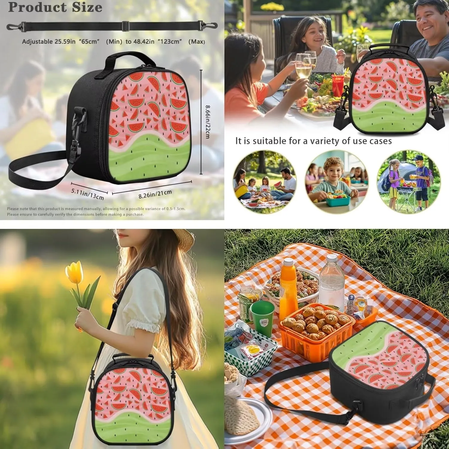 Backpack with Lunch Box Light School Bookbags for 6Th Grade Girls Middle School Portable Backpack Set 3 in 1 Bookbags Set with Lunch Box and Pencil Case Gifts for Girls (Watermelon)