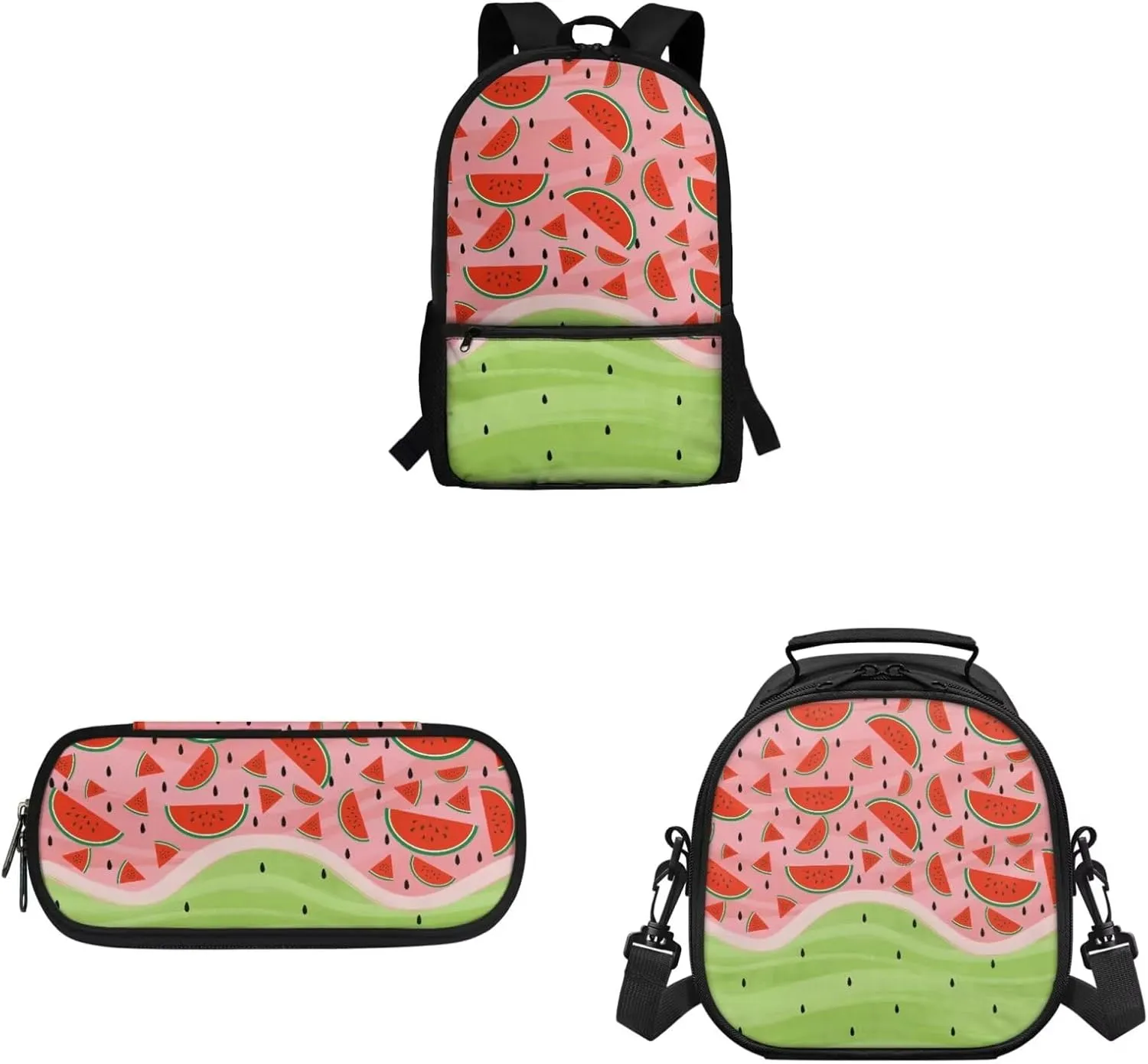 Backpack with Lunch Box Light School Bookbags for 6Th Grade Girls Middle School Portable Backpack Set 3 in 1 Bookbags Set with Lunch Box and Pencil Case Gifts for Girls (Watermelon)