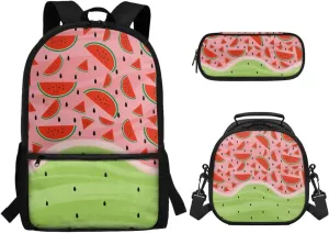 Backpack with Lunch Box Light School Bookbags for 6Th Grade Girls Middle School Portable Backpack Set 3 in 1 Bookbags Set with Lunch Box and Pencil Case Gifts for Girls (Watermelon)