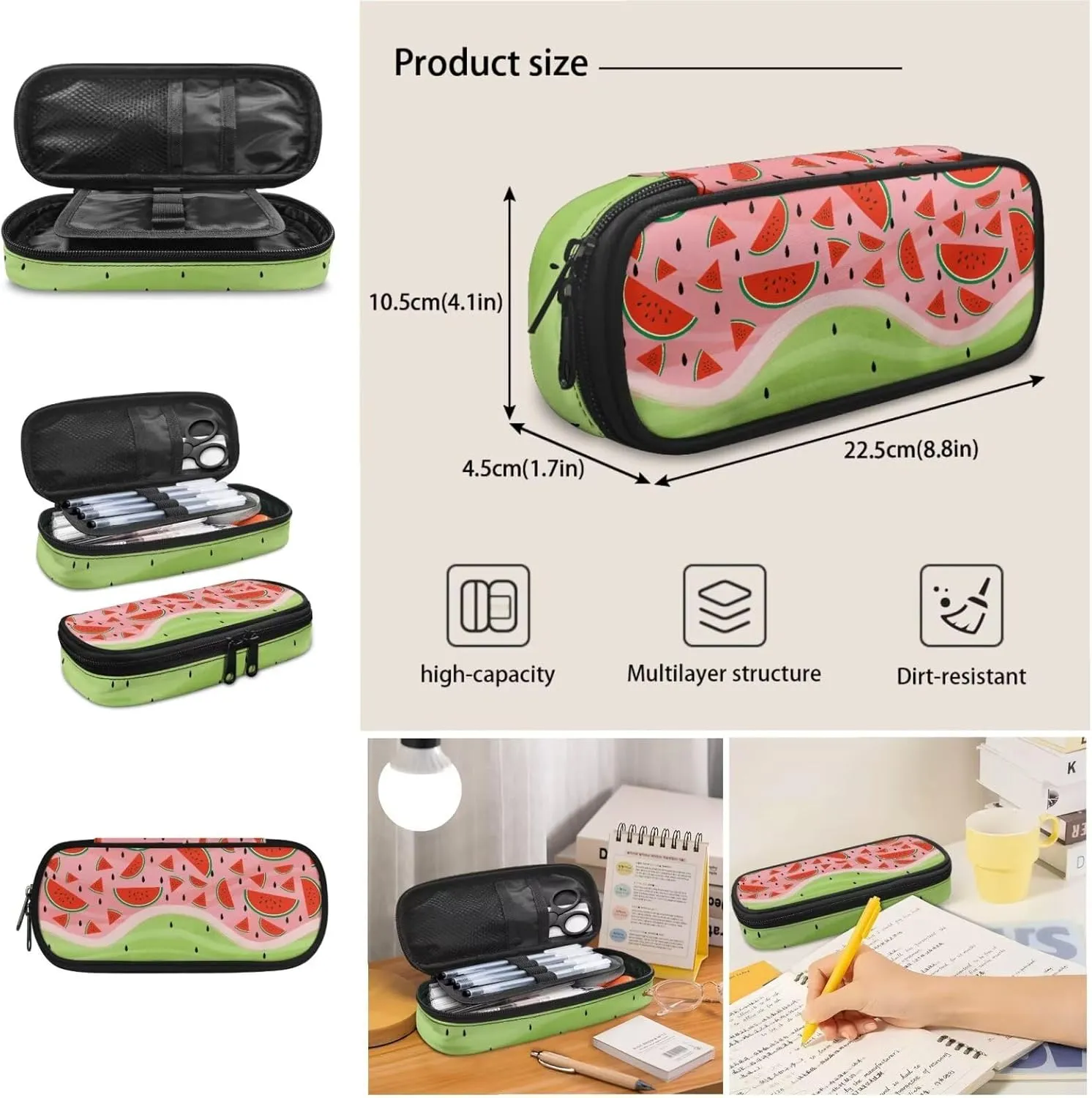 Backpack with Lunch Box Light School Bookbags for 6Th Grade Girls Middle School Portable Backpack Set 3 in 1 Bookbags Set with Lunch Box and Pencil Case Gifts for Girls (Watermelon)