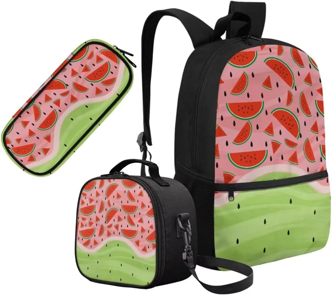 Backpack with Lunch Box Light School Bookbags for 6Th Grade Girls Middle School Portable Backpack Set 3 in 1 Bookbags Set with Lunch Box and Pencil Case Gifts for Girls (Watermelon)