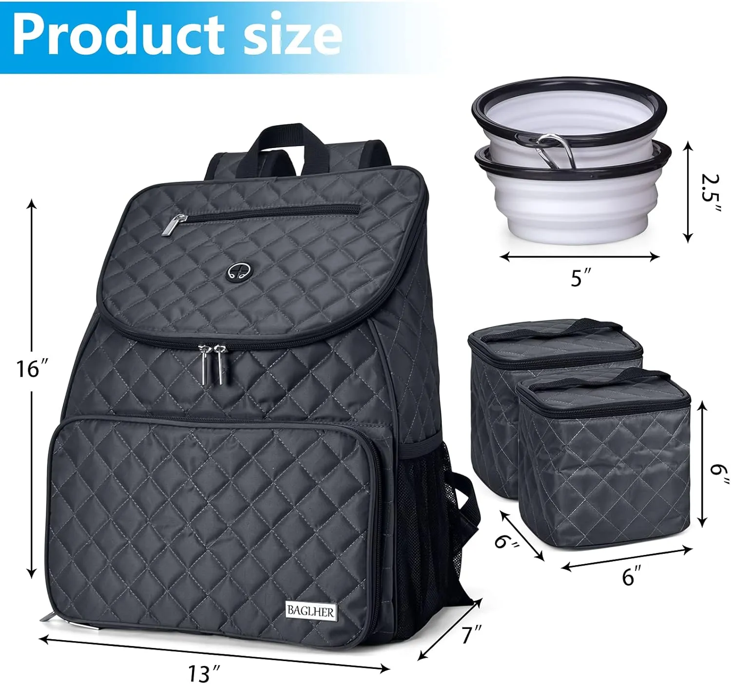 BAGLHER 丨Dog Travel Bag,Airline Approved Pet Supplies Backpack, Dog Travel Backpack with 2 Silicone Collapsible Bowls and 2 Food Baskets.
