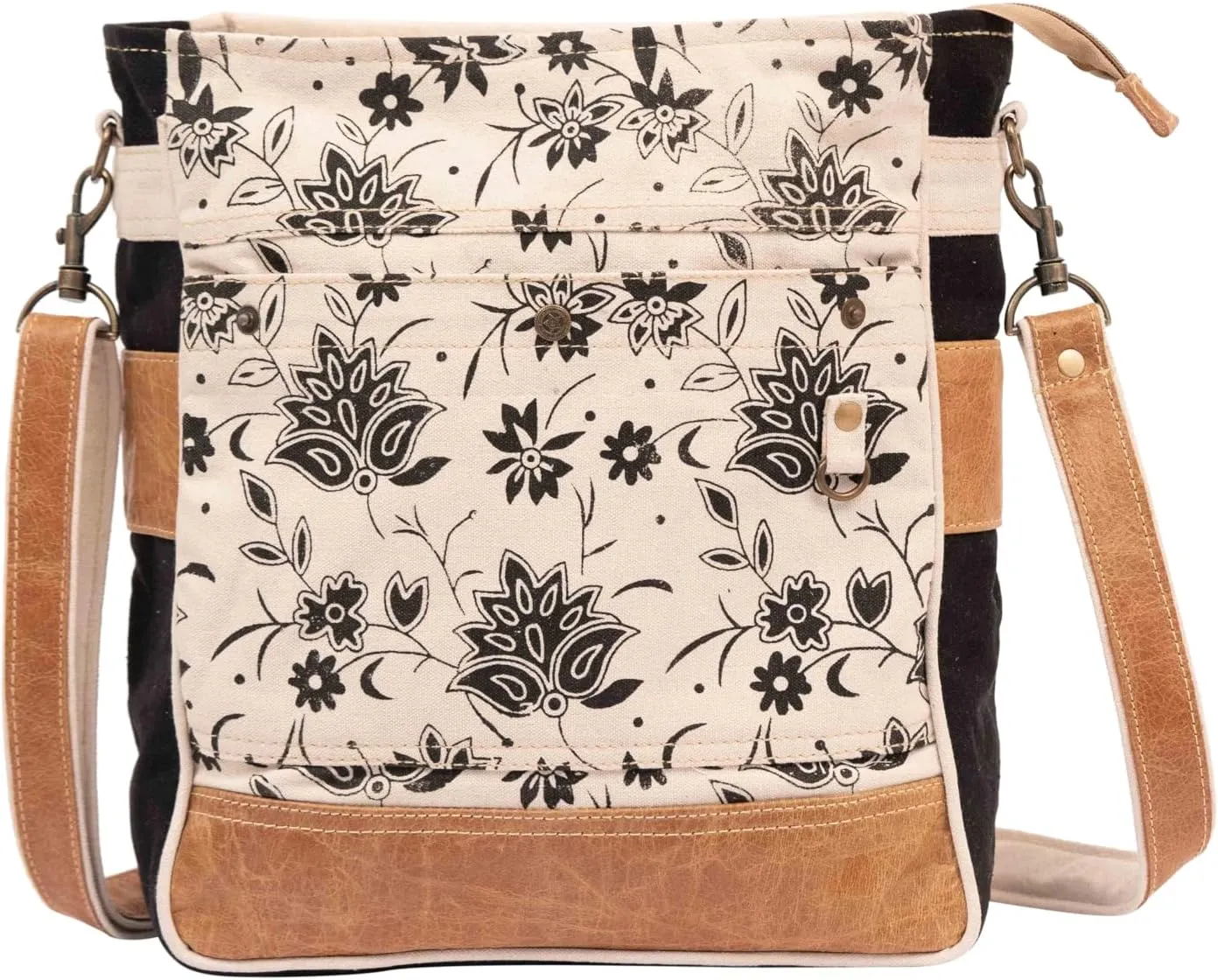 Bags SEL de MER Upcycled Blossom Print Canvas & Leather Shoulder Bag, Canvas Crossbody Bags for Women