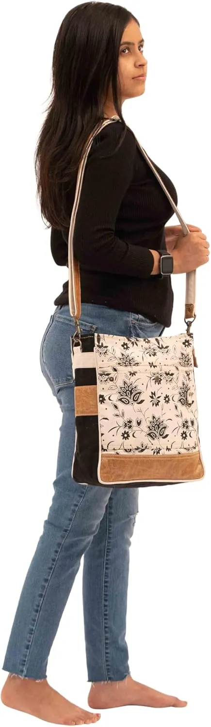 Bags SEL de MER Upcycled Blossom Print Canvas & Leather Shoulder Bag, Canvas Crossbody Bags for Women