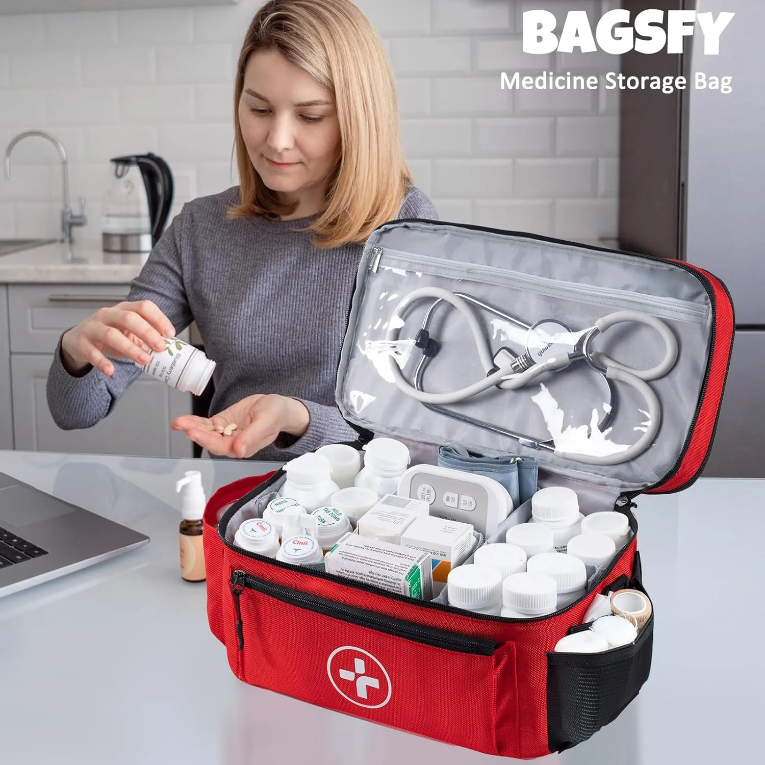 BAGSFY Travel Medicine Bag Organizer, Medical Bag Empty, Pill Bottle Organizer for Home, Large Medication Storage, Travel Carrying Case First Aid Kit Bags Empty, Emergency Kit.